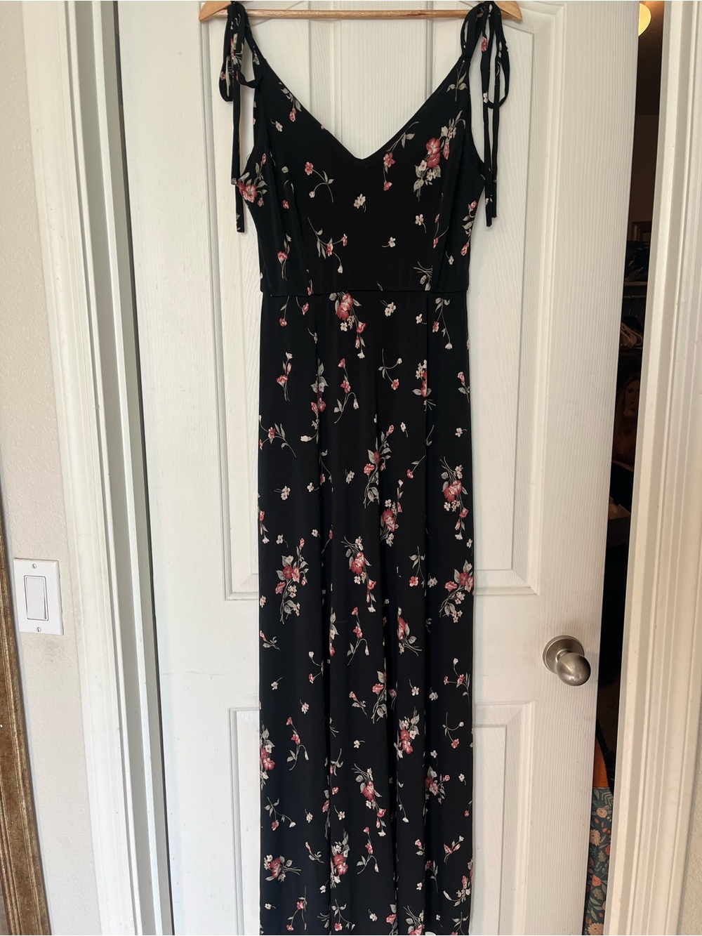 Windsor Black Maxi Dress with Pink Floral Print and Tie Shoulders